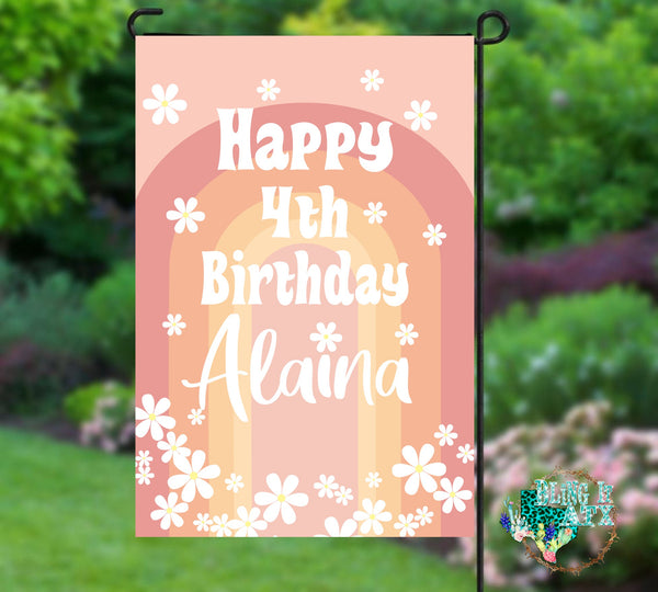 Groovy Boho birthday Garden Flag
