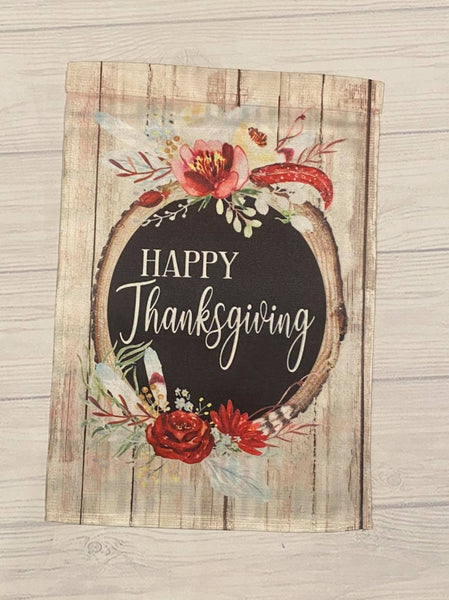 Double Sided Flag with Christmas Plaid with Initial and Name & Happy Thanksgiving Garden Flag