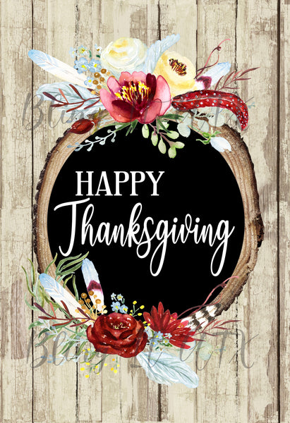 Happy Thanksgiving Wood Round Garden Flag
