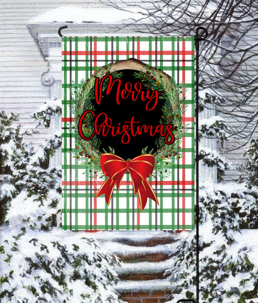 Merry Christmas Red Plaid Garden Flag Digital Design