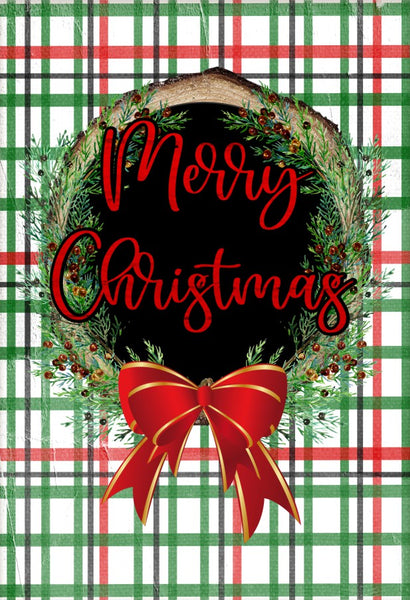 Merry Christmas Red with Plaid Garden Flag