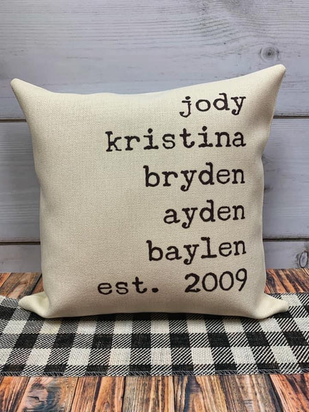 Names Pillow 15.75 X 15.75