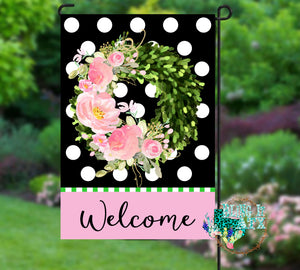 Boxwood Pink Floral Welcome Garden Flag