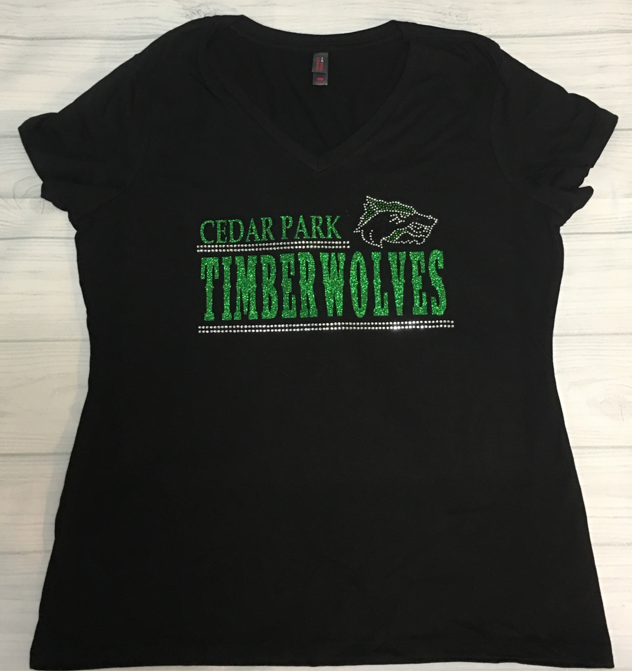 Cedar Park Timberwolves Rhinestone and Glitter v neck