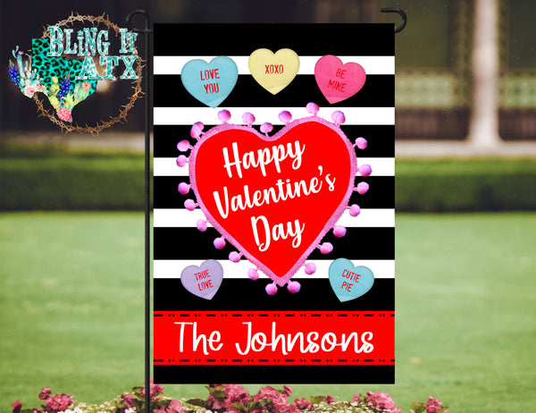 Candy Hearts Valentine's Garden Flag Digital Design