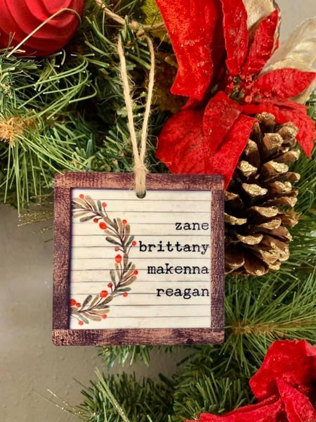 Wooden frame farmhouse family name Personalized Ornament